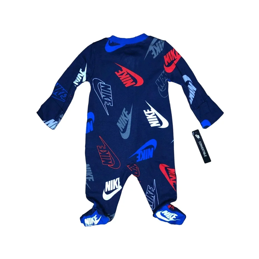 Nike Footed Pajamas Convertible Hand Mits Baby Zip Sleepwear Size 6 Months New